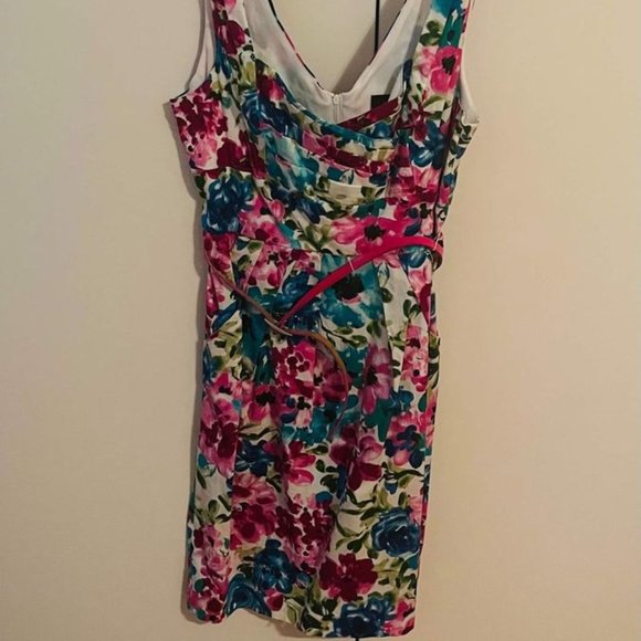 Multi-colour Floral Dress w/ Belt - Picture 1 of 1